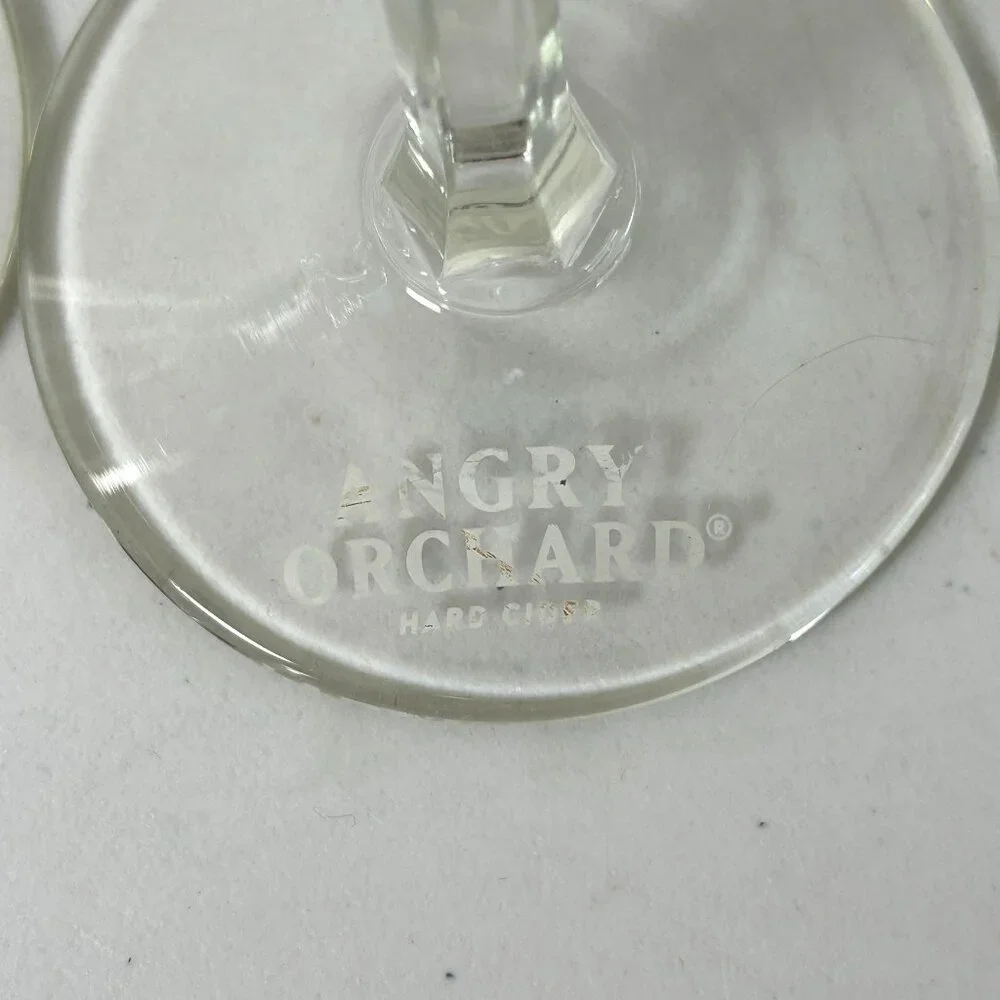 Angry Orchard Hard Cider Flute Glass Cider House‎ Set of 4 Stemmed Embossed